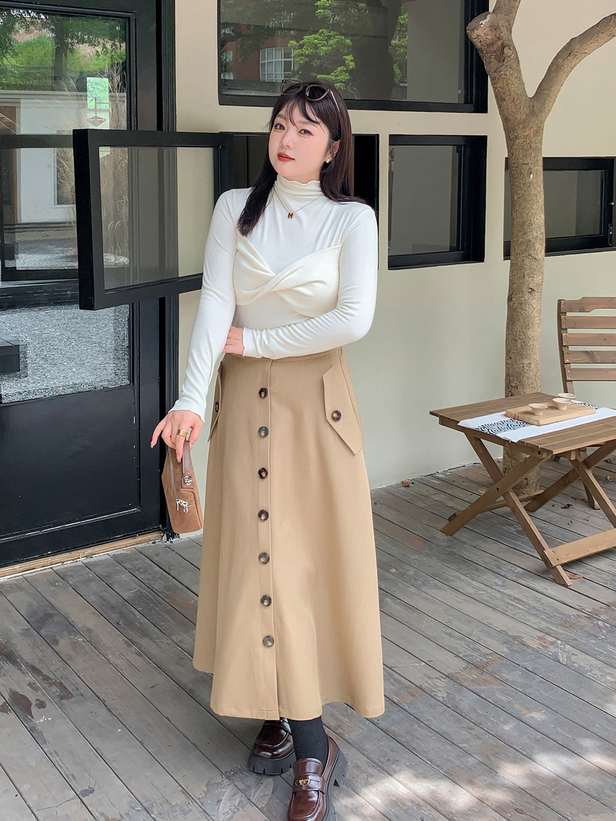 大きいサイズ レディース 韓国風ツイストデザインボトミングシャツ LL 3L 4L 5L