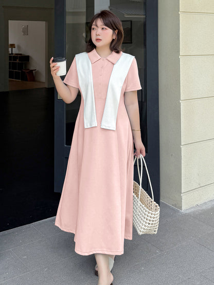 大きいサイズ レディース 刺繍入りショール付きポロカラーロングワンピース LL 3L 4L 5L 6L