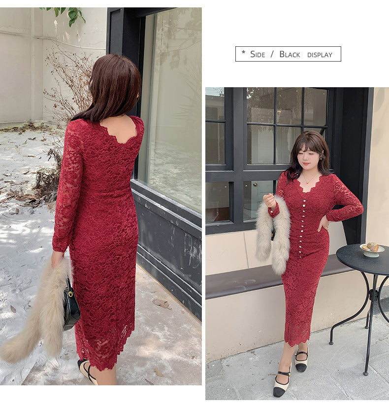 大きいサイズ レディース レースのVネックワンピース LL 3L 4L 5L