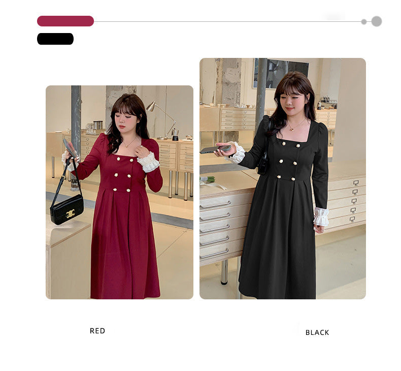 大きいサイズ レディース ダブルブレストのスクエアネックワンピース LL 3L 4L 5L