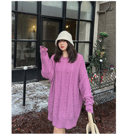 大きいサイズ レディース チュニック丈ケーブルニット LL 3L 4L 5L