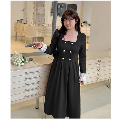 大きいサイズ レディース ダブルブレストのスクエアネックワンピース LL 3L 4L 5L