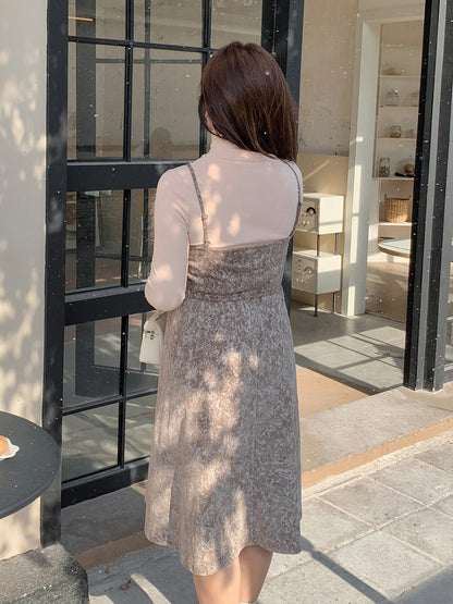 大きいサイズ レディース  ファーベルベットスリップワンピースヴィンテージプリント LL 3L 4L 5L