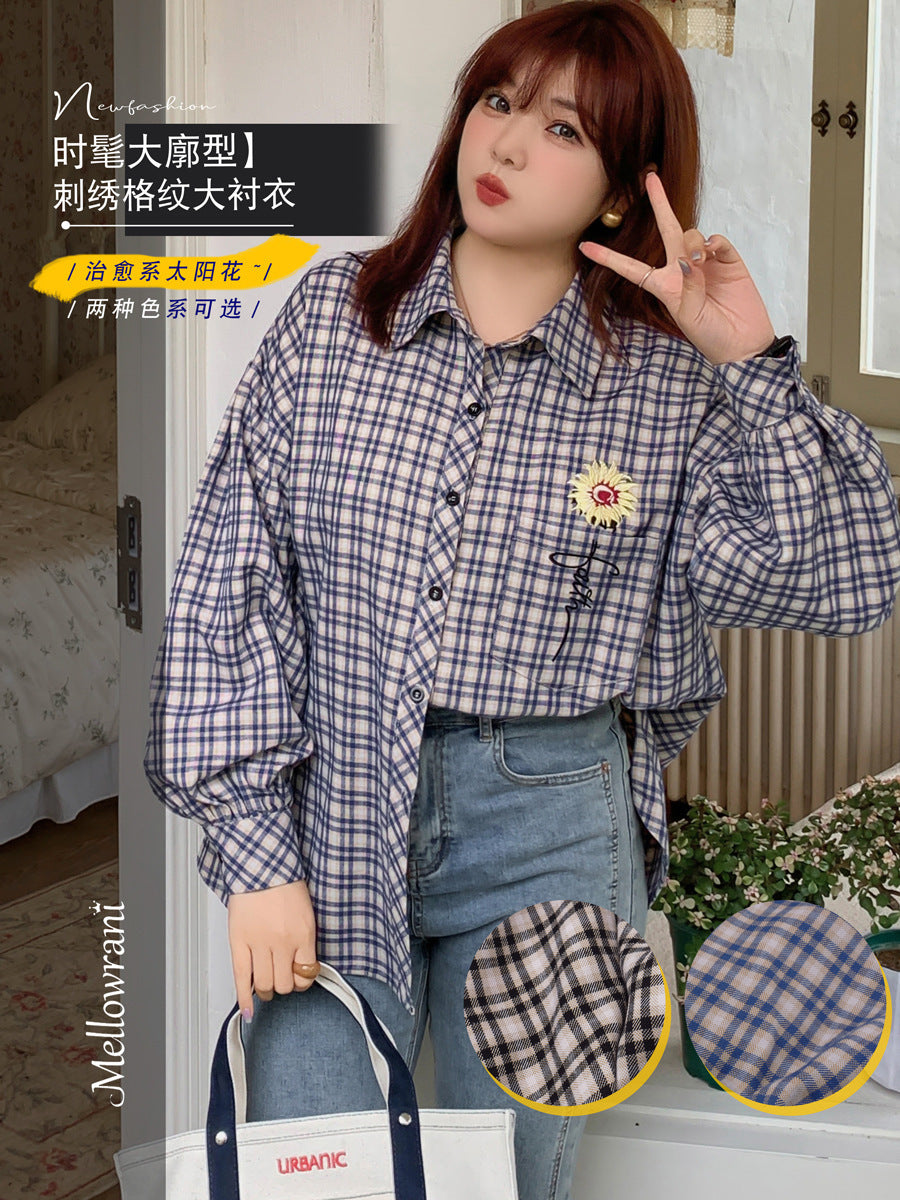 大きいサイズ レディース フラワープリントチェック柄シャツ LL 3L 4L 5L