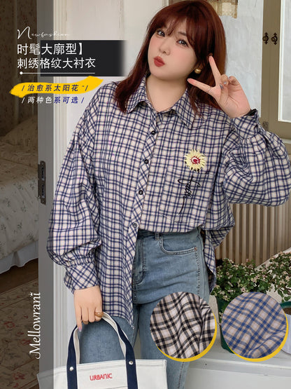 大きいサイズ レディース フラワープリントチェック柄シャツ LL 3L 4L 5L