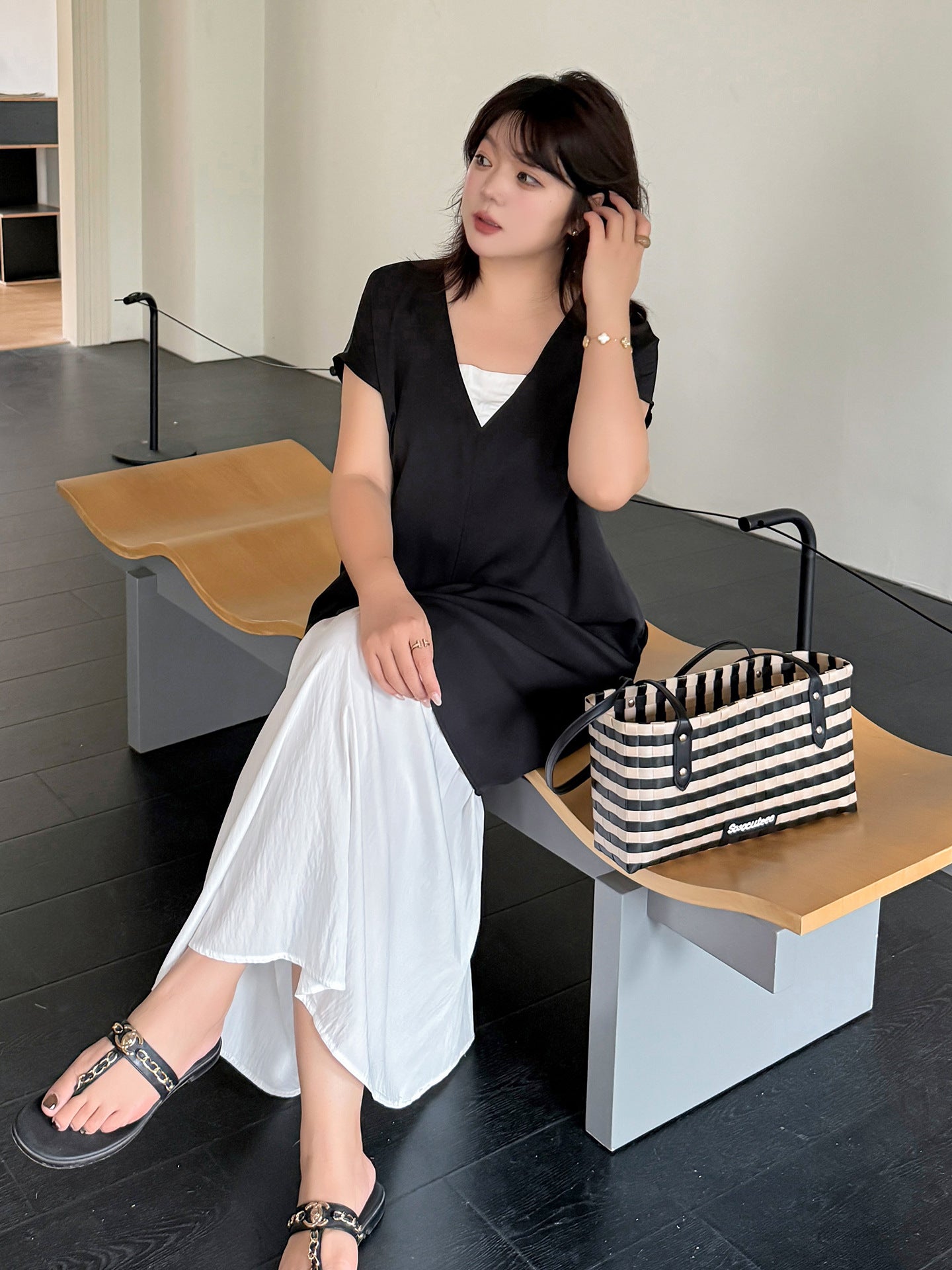 大きいサイズ レディース Vネックロングジレ＆フレアスカートセット LL 3L 4L 5L