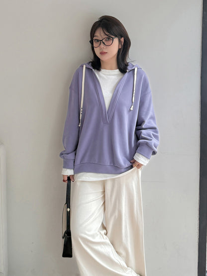大きいサイズ レディース フード付き厚手フェイクツーピースカジュアルスウェットシャツ LL 3L 4L 5L