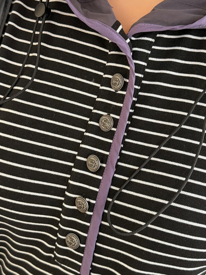 大きいサイズ レディース フード付きストライプ柄ベースレイヤーフリースシャツ LL 3L 4L 5L