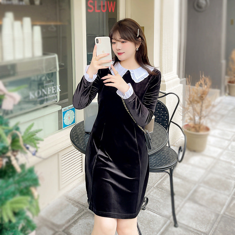 大きいサイズ レディース シックなベロアワンピース LL 3L 4L 5L