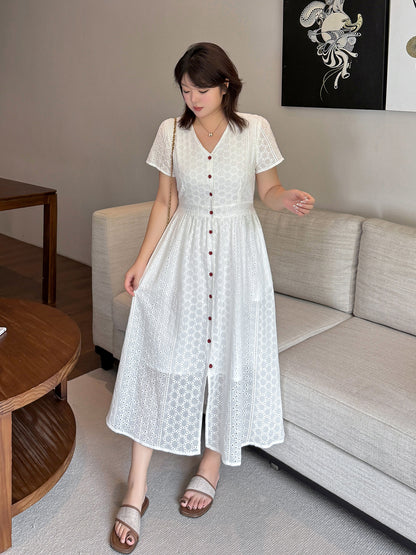 大きいサイズ レディース 刺繍コットンVネックワンピース LL 3L 4L 5L