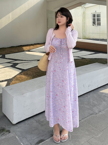 大きいサイズ レディース シアーカーディガン付き花柄ワンピース LL 3L 4L 5L 6L