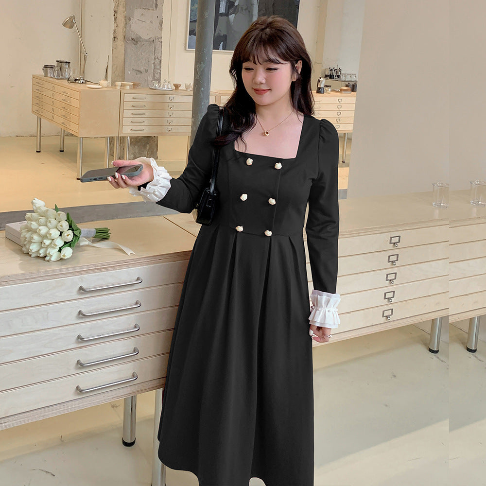 大きいサイズ レディース ダブルブレストのスクエアネックワンピース LL 3L 4L 5L