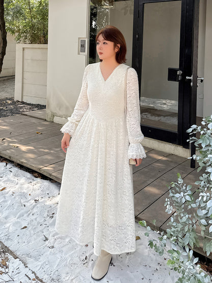 大きいサイズ レディース Vネック花柄レースワンピース LL 3L 4L 5L