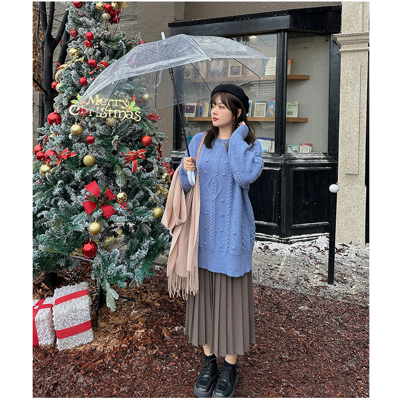 大きいサイズ レディース チュニック丈ケーブルニット LL 3L 4L 5L