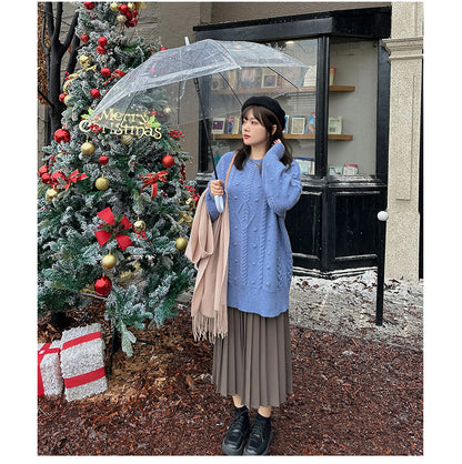 大きいサイズ レディース チュニック丈ケーブルニット LL 3L 4L 5L