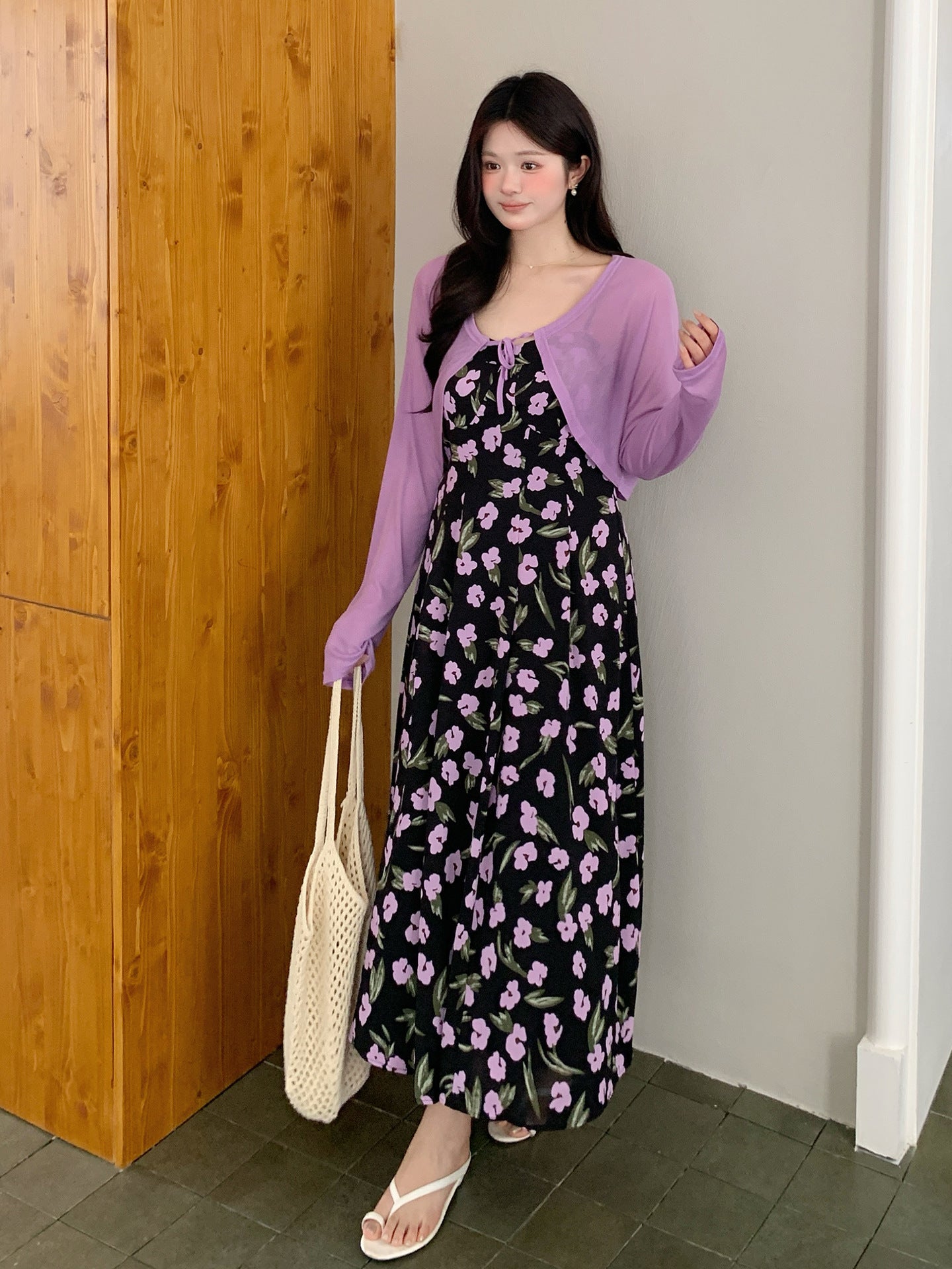 大きいサイズ レディース 花柄キャミワンピース＆シアーカーディガンセット LL 3L 4L 5L 6L