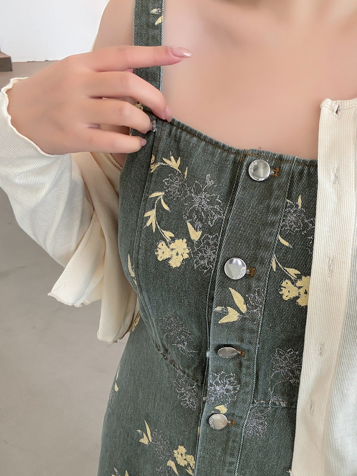 大きいサイズ レディース レトロ花柄デニムキャミソールワンピース LL 3L 4L 5L