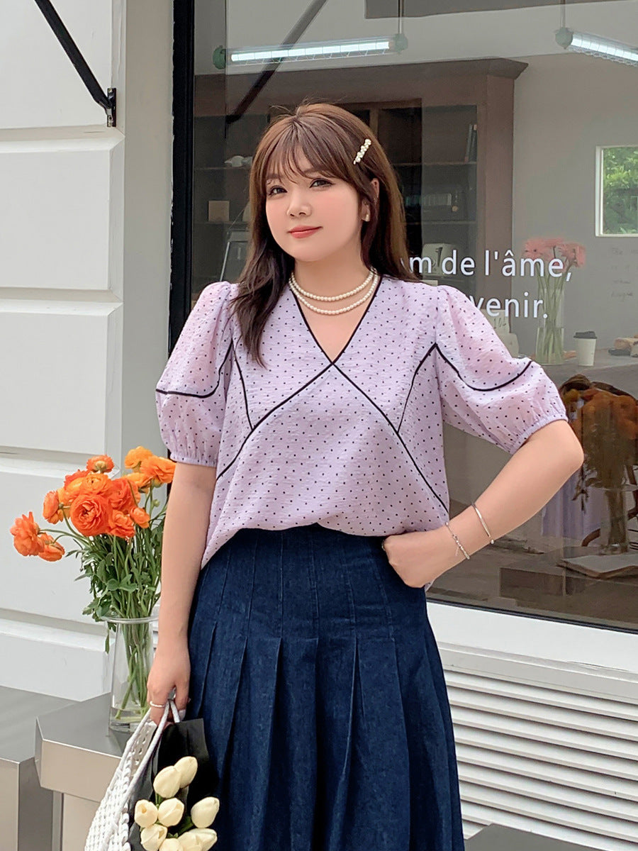 大きいサイズ レディース フレンチVネック水玉模様シースルートップス LL 3L 4L 5L