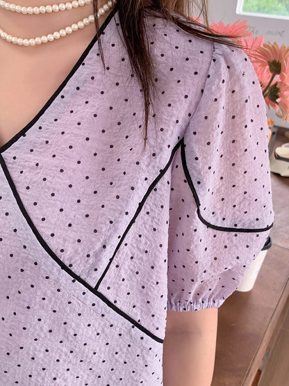 大きいサイズ レディース フレンチVネック水玉模様シースルートップス LL 3L 4L 5L