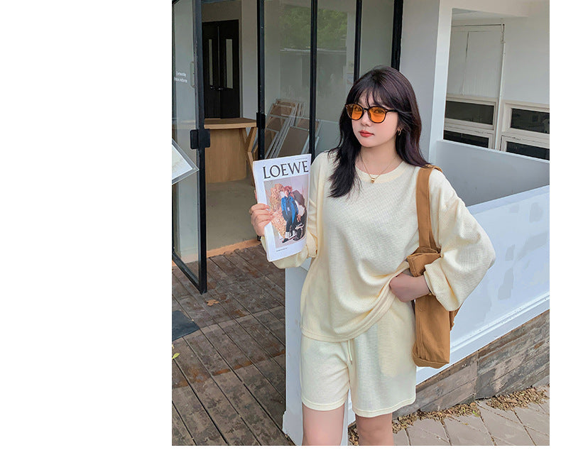 大きいサイズ レディース ゆるカジのスウェットトップス+ハーフパンツセット LL 3L 4L 5L