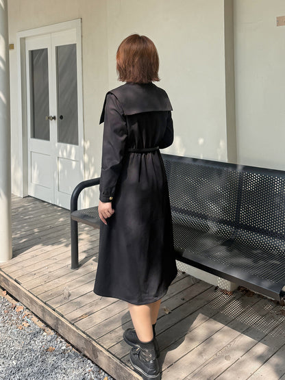 大きいサイズ レディース ビックラペルボタンダウンブラックワンピース（ベルト別売） LL 3L 4L 5L