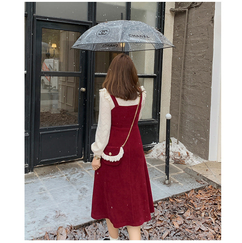 大きいサイズ レディース コーデュロイのレトロワンピース+フリルパフスリーブブラウス LL 3L 4L 5L