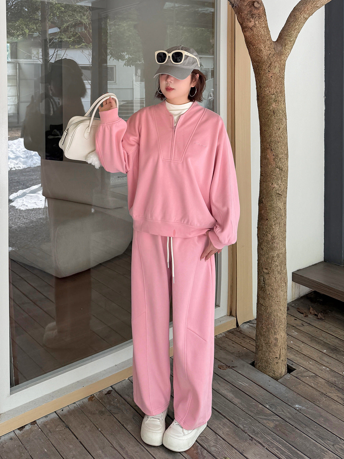 大きいサイズ レディース コットンニットカジュアルツーピーススウェットセットアップ 3L 4L 5L