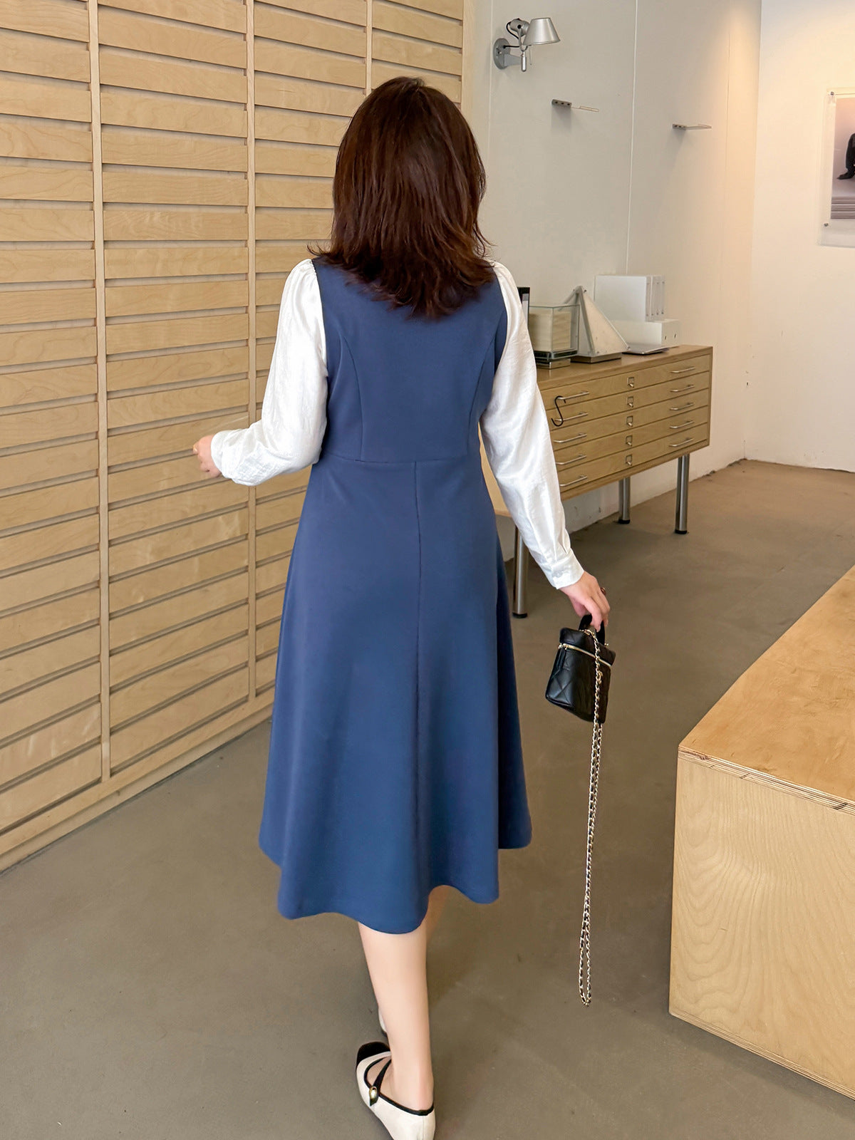 大きいサイズ レディース リボン付きスクエアネックドッキングワンピース LL 3L 4L 5L