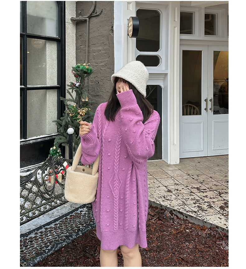 大きいサイズ レディース チュニック丈ケーブルニット LL 3L 4L 5L