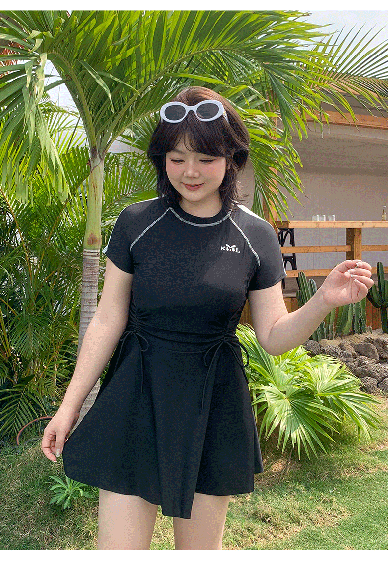 大きいサイズ レディース サイドドロストギャザーフレアスカートワンピース水着 LL 3L 4L