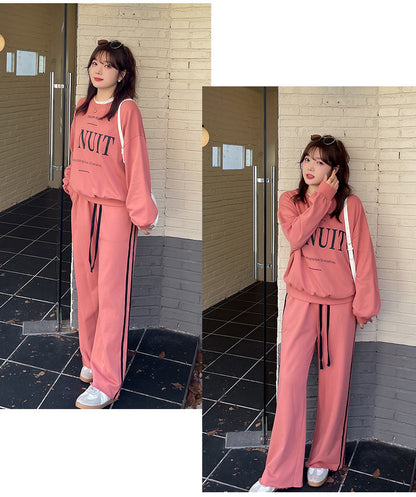 大きいサイズ レディース プリントスウェットシャツ+ワイドパンツセット LL 3L 4L 5L