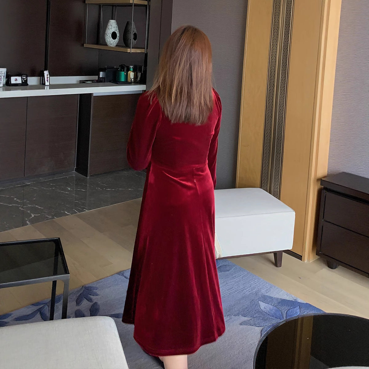 大きいサイズ レディース ダイヤ風飾りハートボタンベルベットワンピース LL 3L 4L 5L