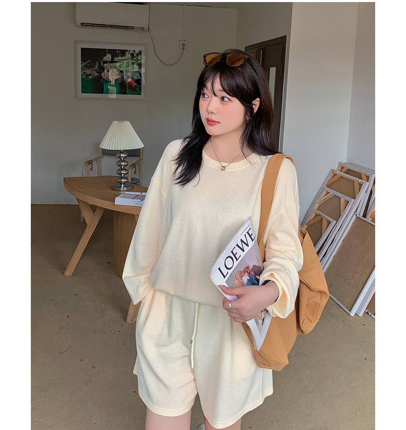 大きいサイズ レディース ゆるカジのスウェットトップス+ハーフパンツセット LL 3L 4L 5L