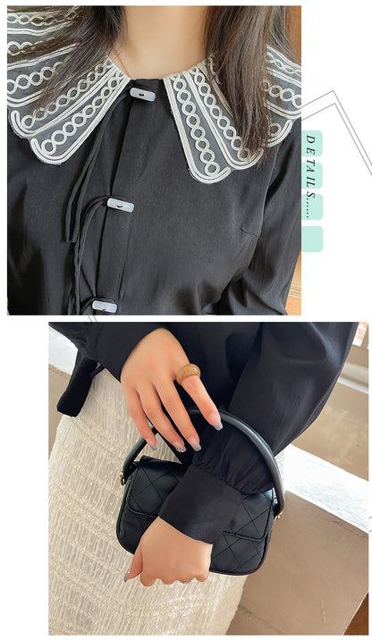 大きいサイズ レディース レースカラーのラウンドネックブラウス LL 3L 4L 5L