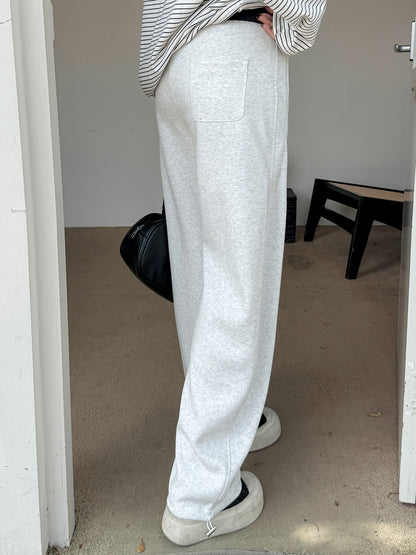 大きいサイズ レディース ニットコントラストウエストバンドストレートカジュアルパンツ LL 3L 4L 5L