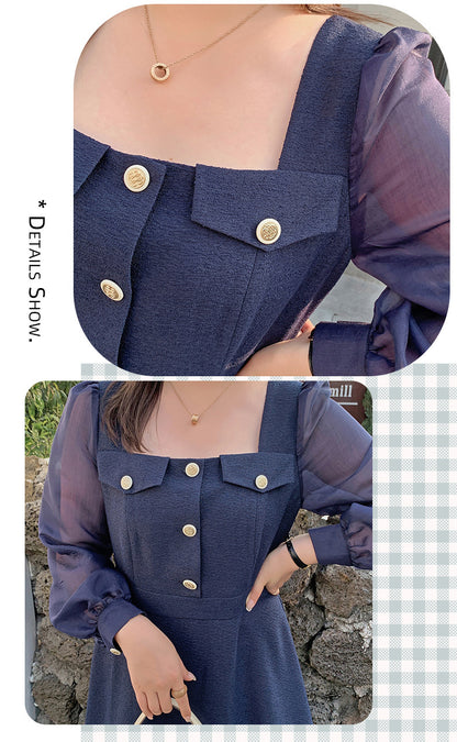 大きいサイズ レディース シアーのスクエアネックのワンピース LL 3L 4L 5L