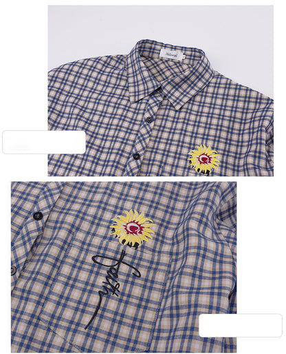 大きいサイズ レディース フラワープリントチェック柄シャツ LL 3L 4L 5L