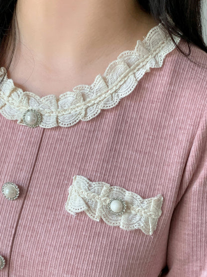 大きいサイズ レディース ラウンドネックレースニットワンピース LL 3L 4L 5L