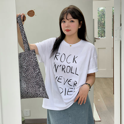 大きいサイズ レディース ルーズウエイトレタープリントロックTシャツ LL 3L 4L 5L