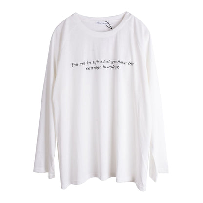 大きいサイズ レディース ラウンドネックプリントロゴ長袖白Tシャツ 3L 4L 5L