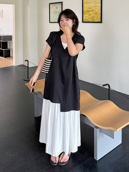 大きいサイズ レディース Vネックロングジレ＆フレアスカートセット LL 3L 4L 5L