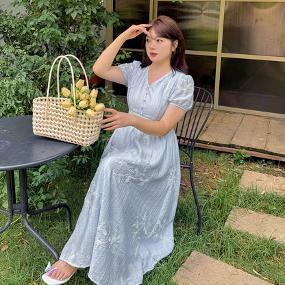 大きいサイズ レディース Vネック花柄レースウエストスパンコール刺繍ワンピース LL 3L 4L 5L