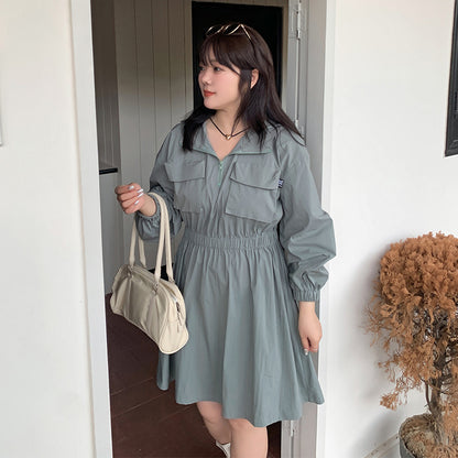 大きいサイズ レディース アウトドアフード付きワンピース LL 3L 4L 5L