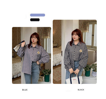 大きいサイズ レディース フラワープリントチェック柄シャツ LL 3L 4L 5L