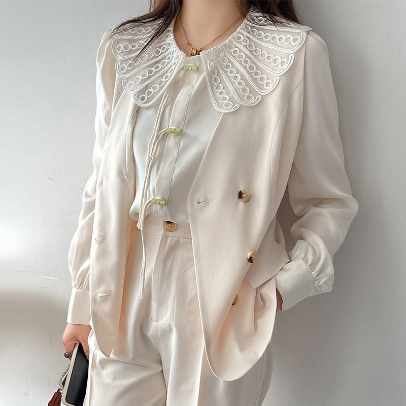 大きいサイズ レディース レースカラーのラウンドネックブラウス LL 3L 4L 5L