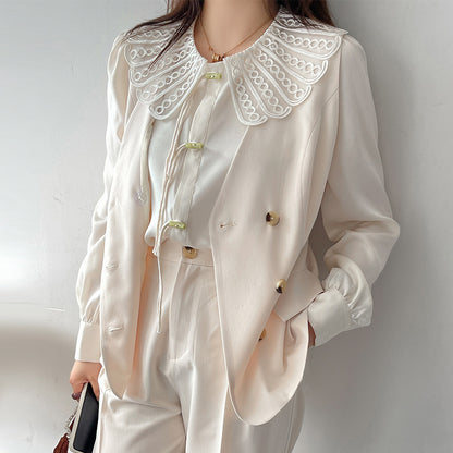 大きいサイズ レディース レースカラーのラウンドネックブラウス LL 3L 4L 5L