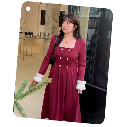 大きいサイズ レディース ダブルブレストのスクエアネックワンピース LL 3L 4L 5L