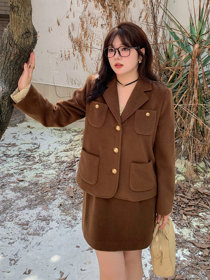 大きいサイズ レディース エレガント厚手セットアップスーツ（ジャケット+スカート） LL 3L 4L 5L