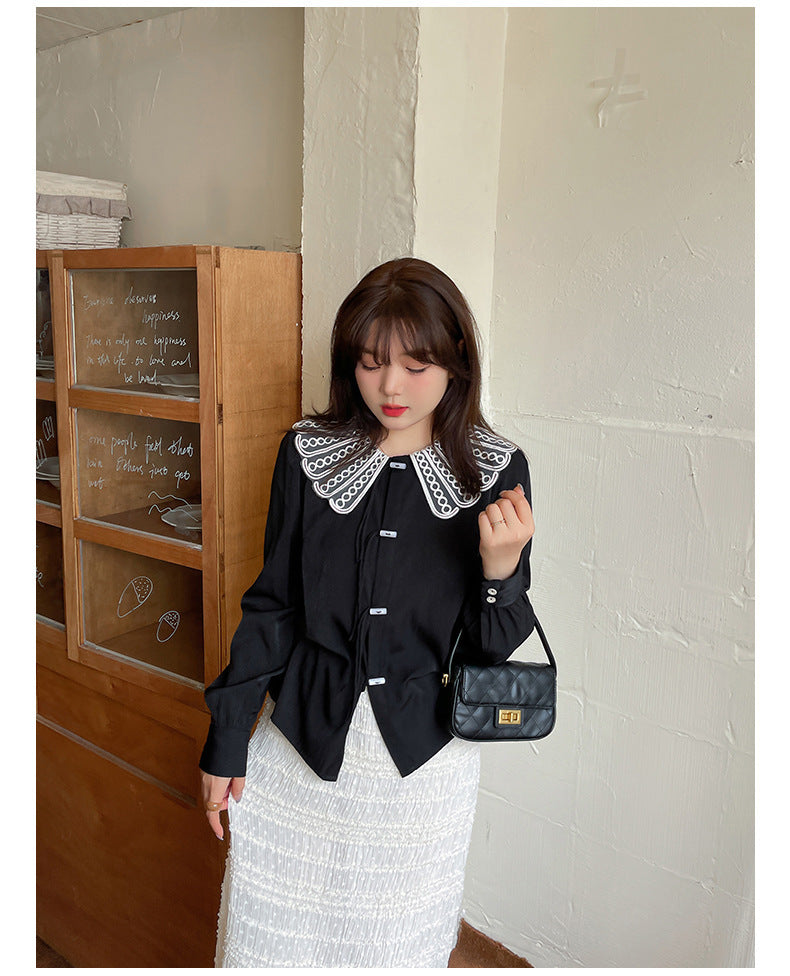 大きいサイズ レディース レースカラーのラウンドネックブラウス LL 3L 4L 5L