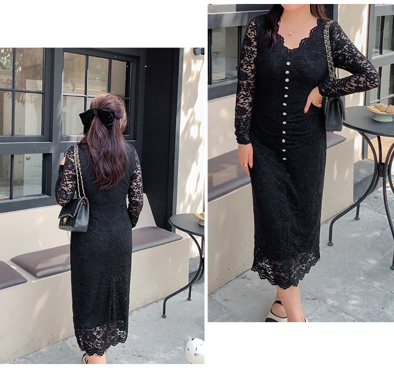 大きいサイズ レディース レースのVネックワンピース LL 3L 4L 5L